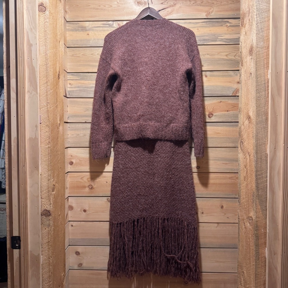 Vintage Peruvian Trading Mauve Knit Sweater & Fringe Skirt Boho Hippie Festival - Picture 2 of 8